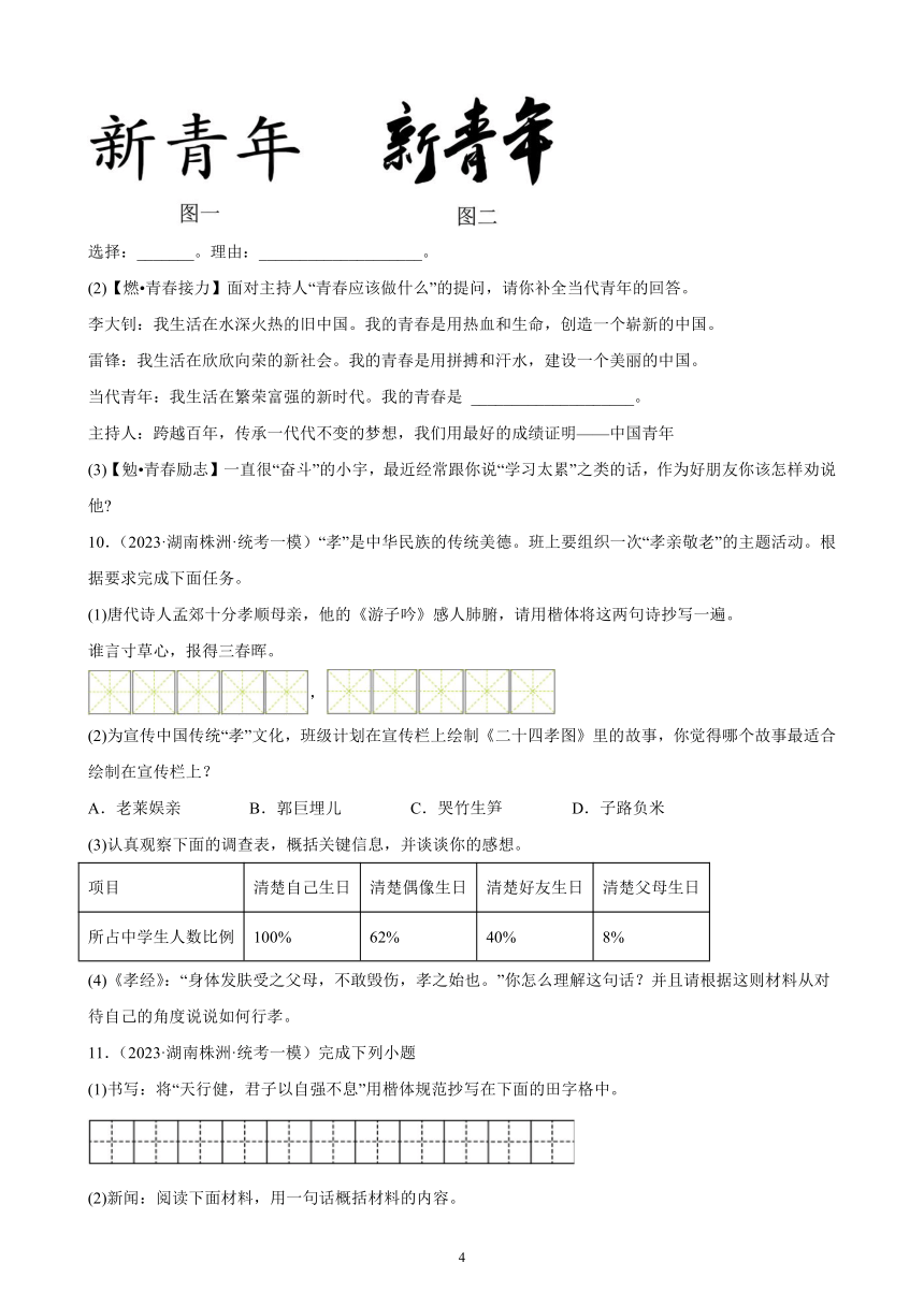 2023年湖南省九年级语文中考一模试题分项选编：综合性学习题（含解析）