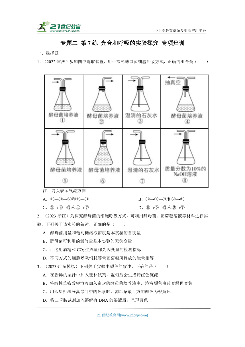 【考前冲刺】专题二 第7练 光合作用与细胞呼吸的实验探究 专项集训（含解析）