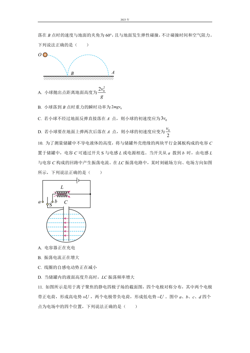 浙江省衢州五校联盟2022-2023学年高二上学期1月期末联考试题 物理（创新）（解析版）