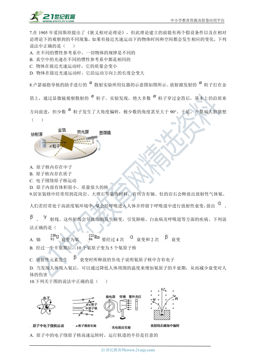 2021届高考物理二轮复习专题突破：选修3-5 原子物理 相对论（word版 含解析）