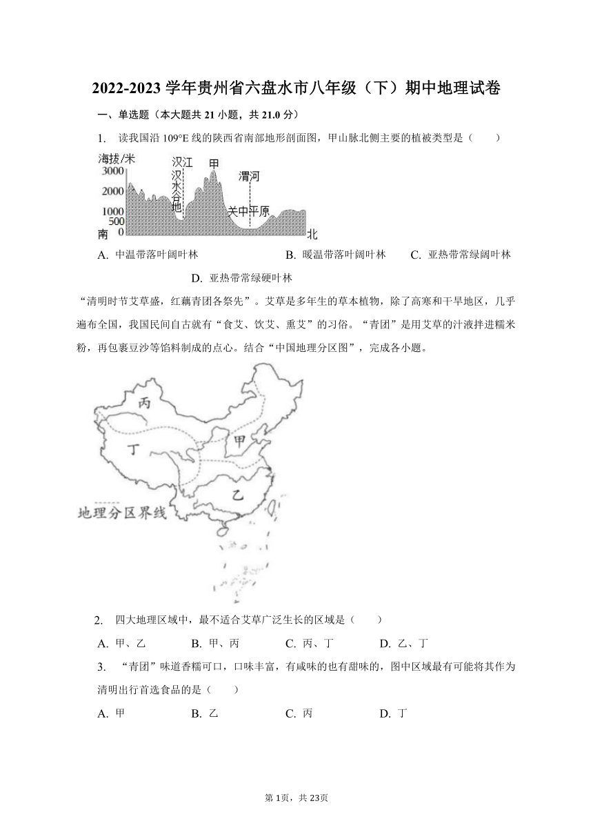 2022-2023学年贵州省六盘水市八年级下期中地理试卷（含解析）