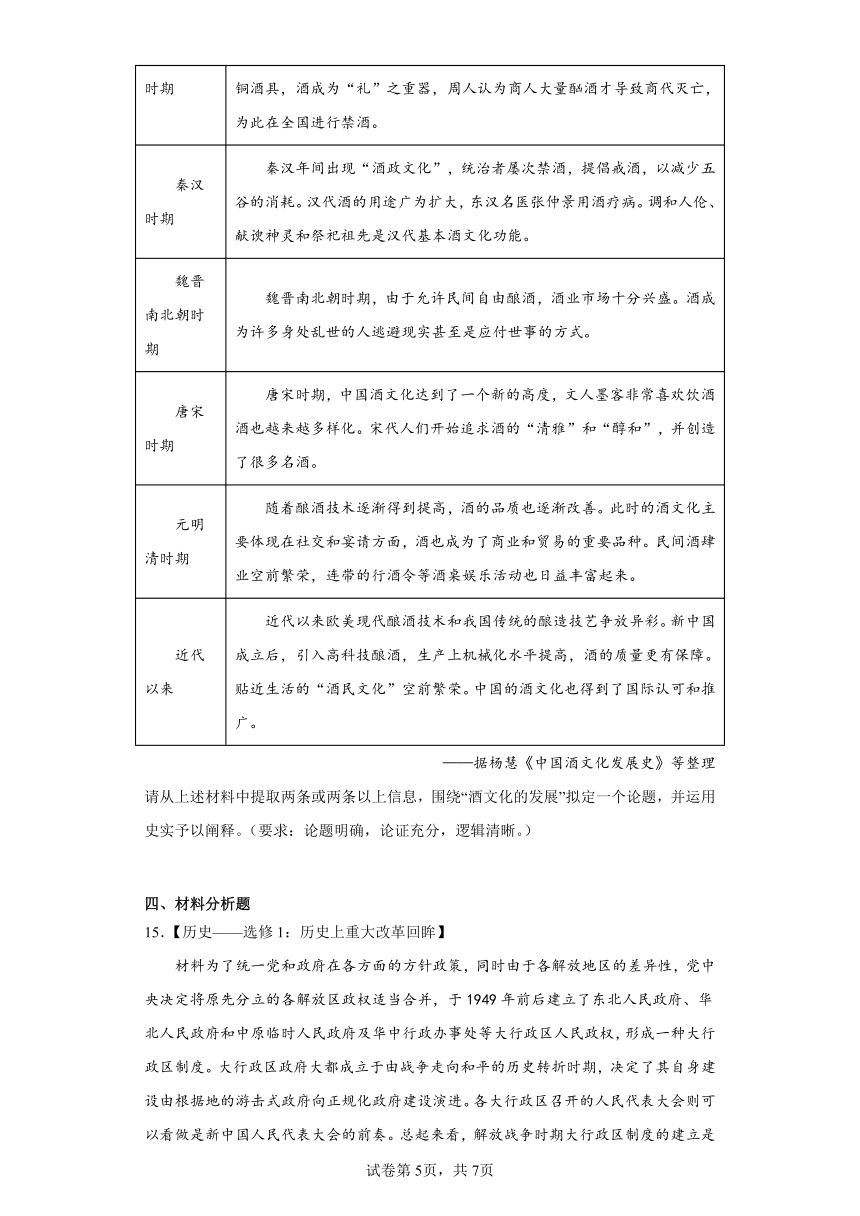 江西省南昌市2023届高三三模文综历史试题（含答案）