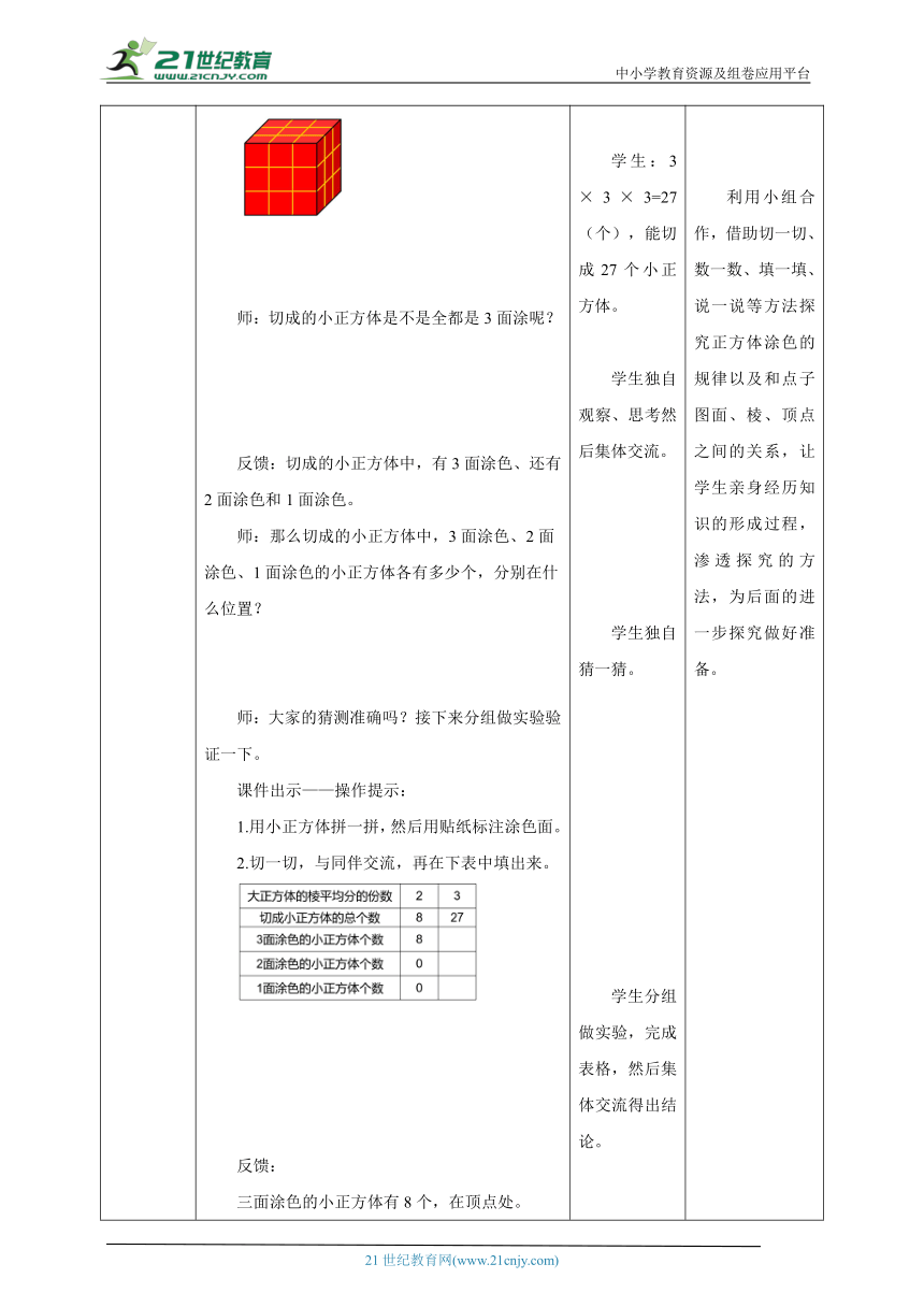 新课标苏教版六上1.9《表面涂色的正方体》教学设计