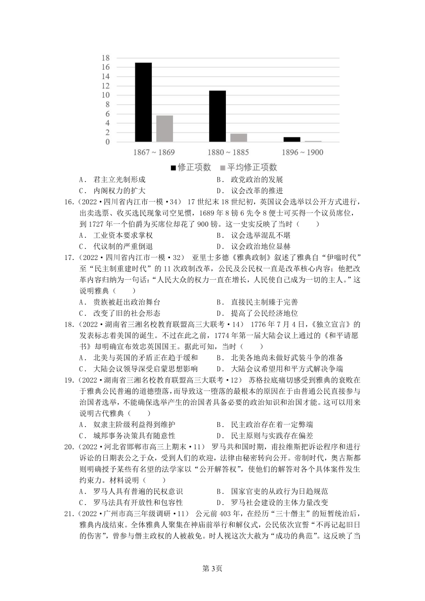 2022届高考历史模拟试题汇编：第二单元　西方的民主政治与社会主义制度的建立(word版含解析）