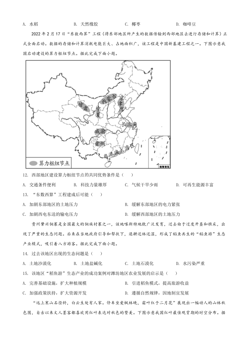 2022年山东省潍坊市中考地理真题（Word版，含答案）