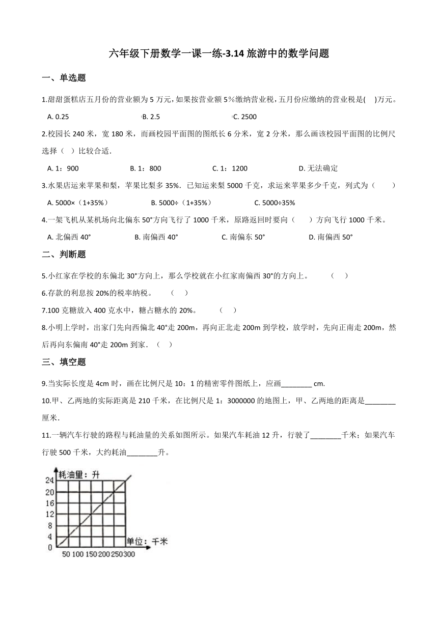 六年级下册数学一课一练-3.14旅游中的数学问题 浙教版（含答案）