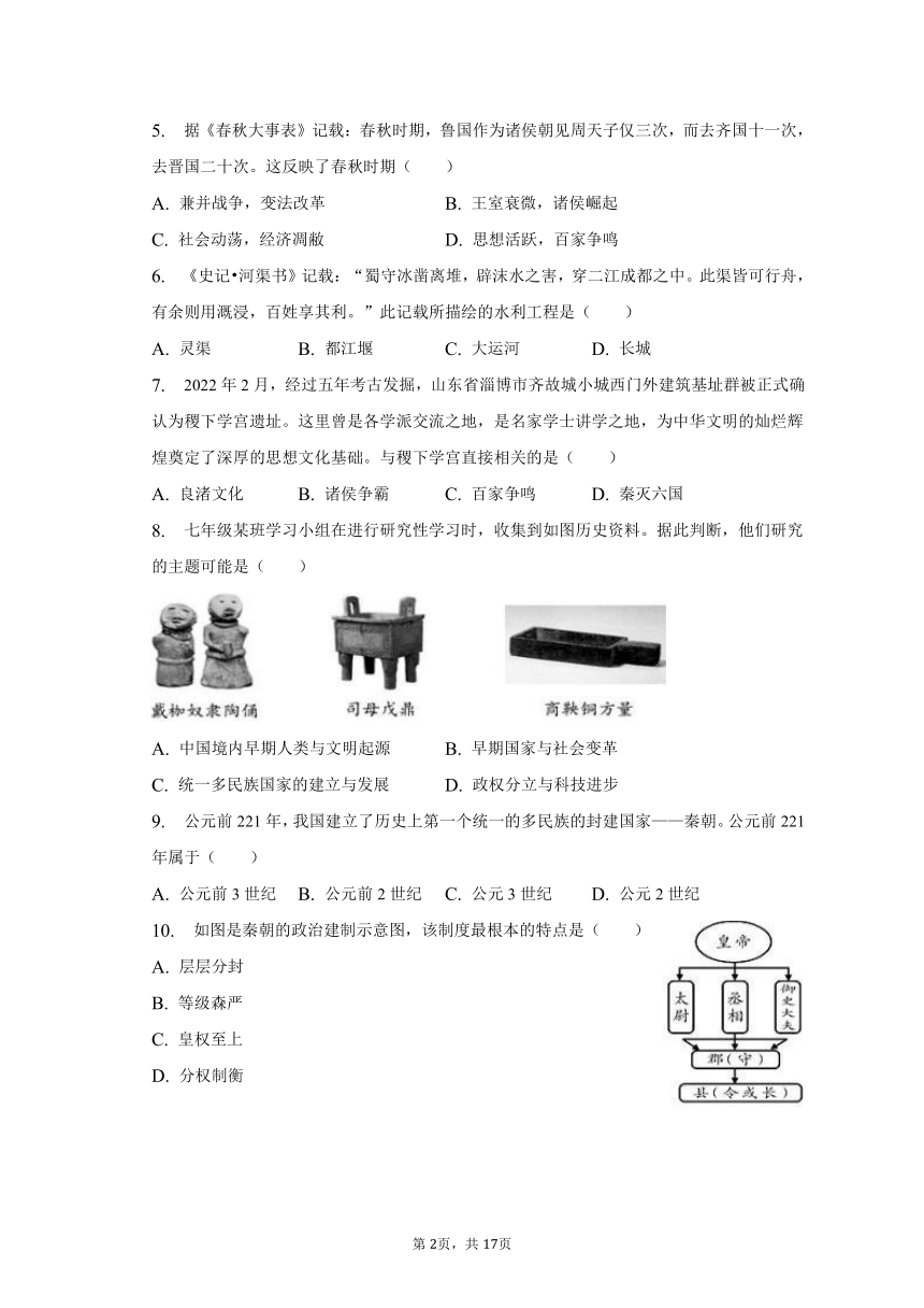 2022-2023学年广东省广州市海珠区七年级（下）开学历史试卷(含解析）