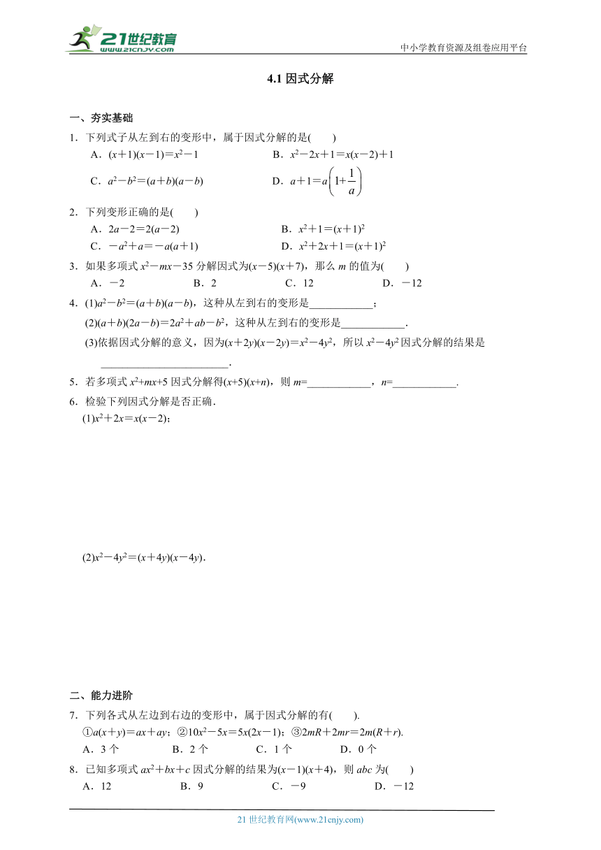 4.1因式分解 同步练习（含答案）