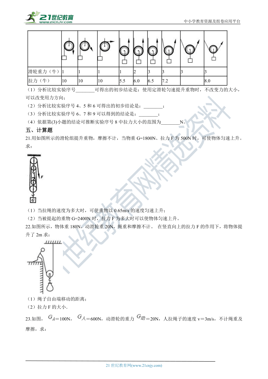 沪科版物理八年级下学期10.2 滑轮及其应用  同步练习(含解析）