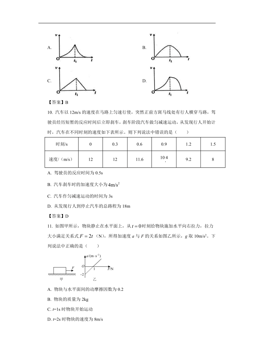 江苏省淮安市2021-2022学年高一（上）期末调研物理测试试题（word版含答案）