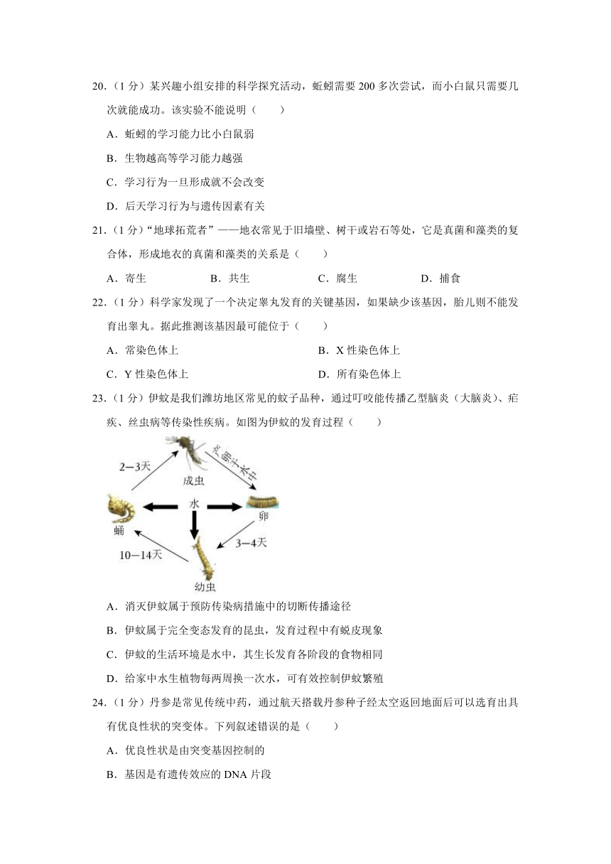 2024年陕西省咸阳市秦都区中考一模生物试卷（含解析）