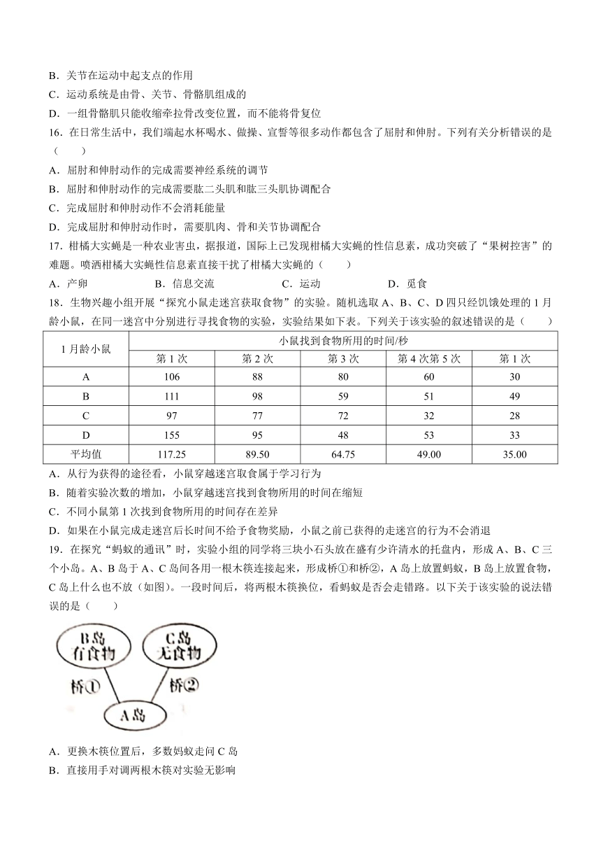 山西省临汾市洪洞县2021-2022学年八年级上学期期中生物试题（word版 无答案）