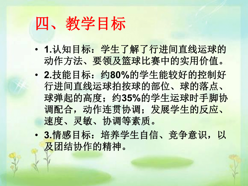 通用版四年级下册体育与健康 8小篮球：行进间运球 说课 课件(共21张PPT)