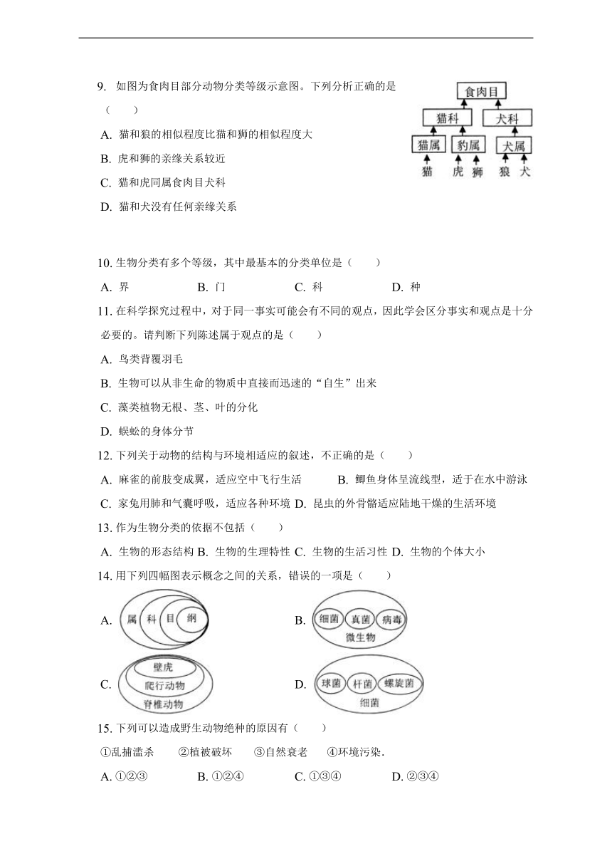 湖南省永州市蓝山县2022-2023学年八年级上学期期中生物试卷(含解析)