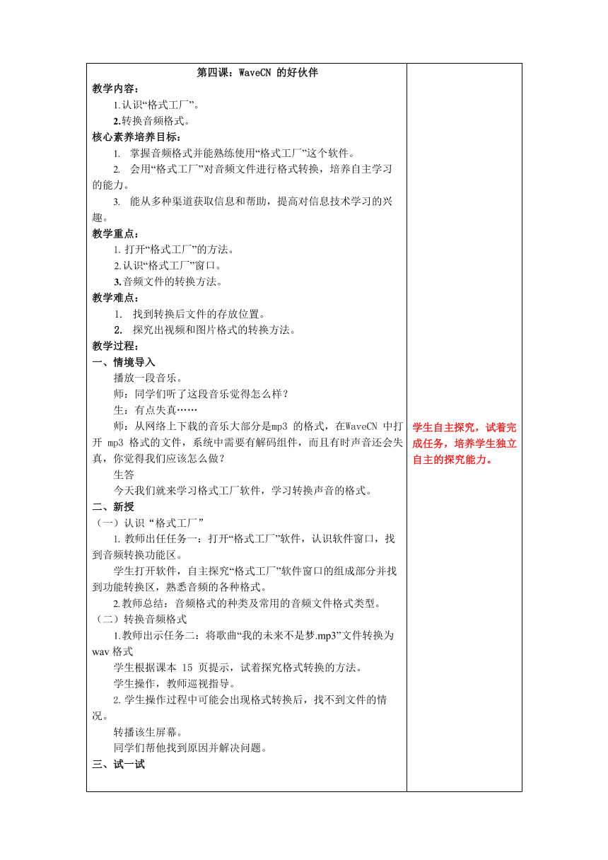 鲁教版小学信息技术 第五册第4课WaveCN的好伙伴 教案