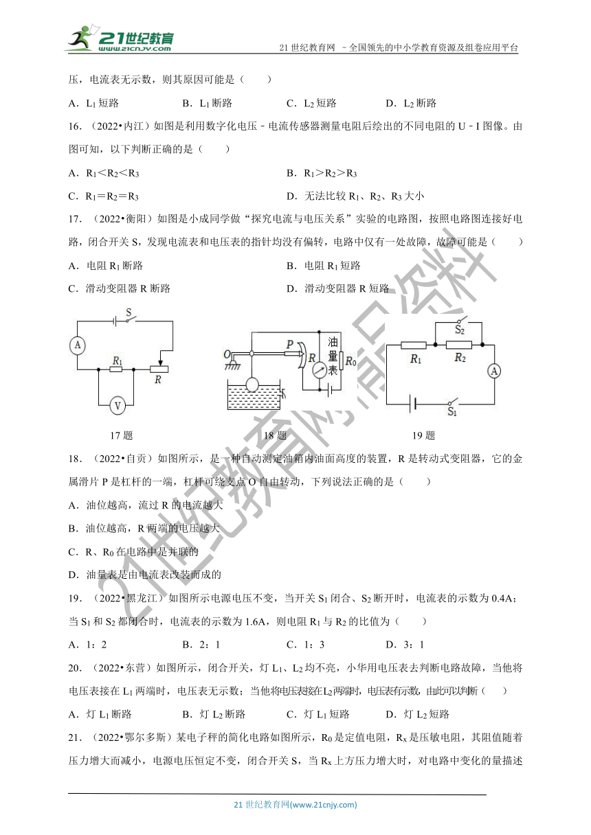 2023中考必备：中考物理分类精粹专题十五：欧姆定律（精编精析）