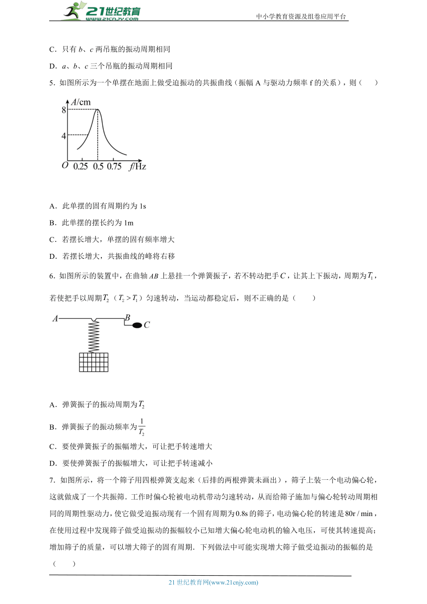 2.6受迫振动 共振 同步练习（学生版+解析版）