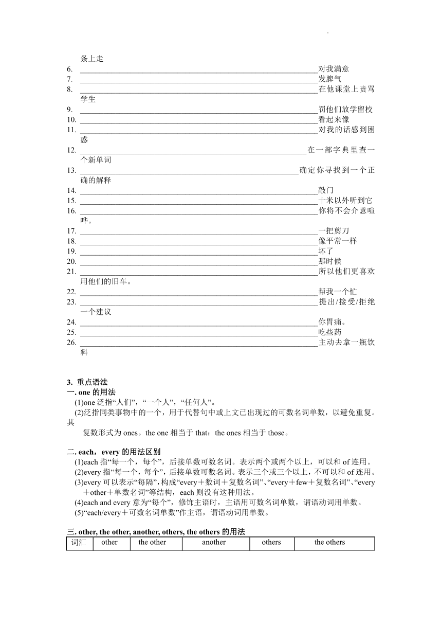 2021-2022学年 Module 3 Leisure time Unit7 Poems 知识点复习  （word版）