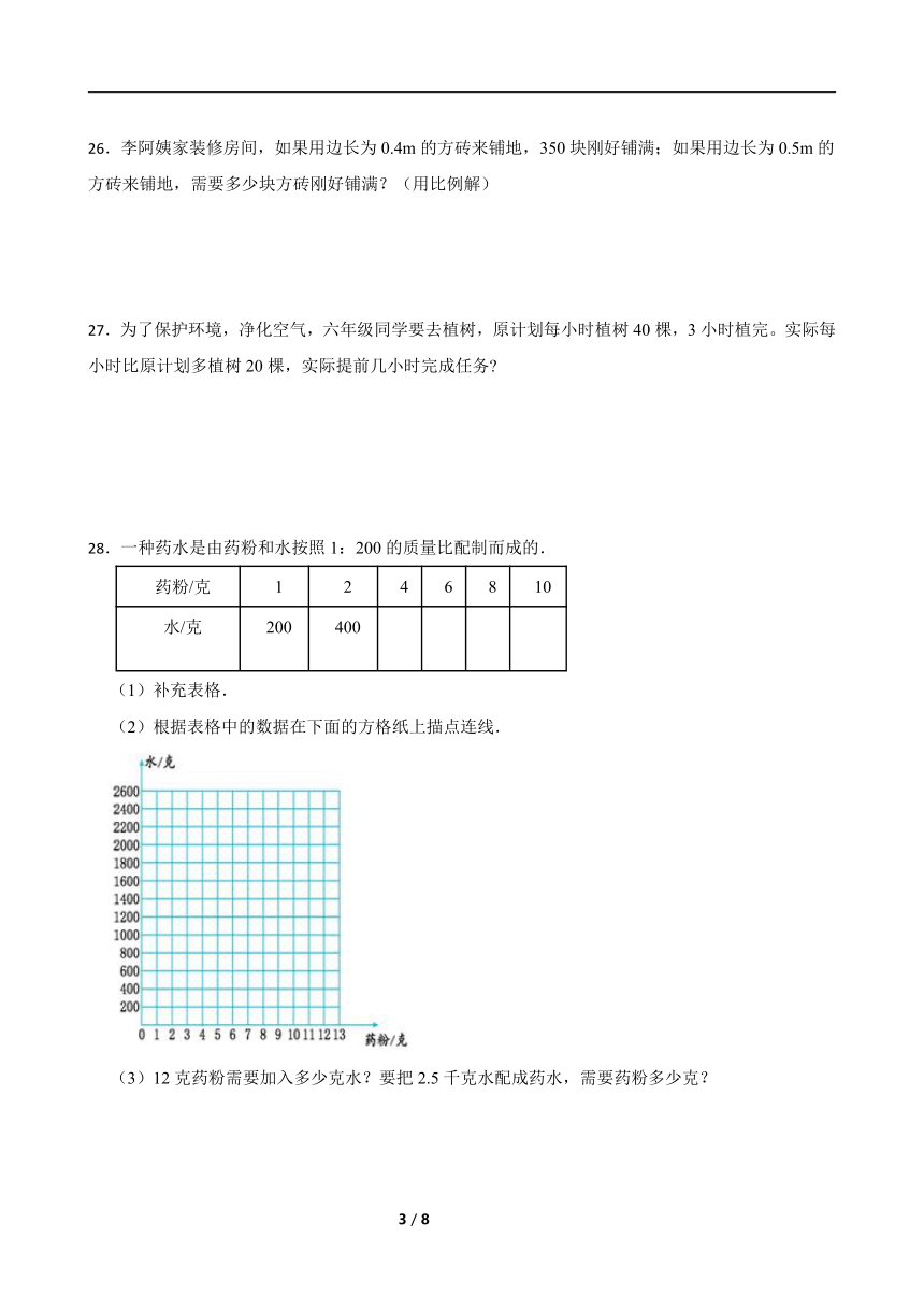 浙教版六年级数学下册第一单元综合测试卷（含答案）