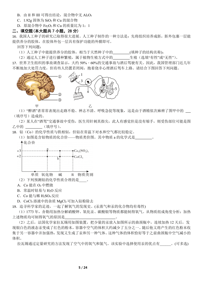 2024中考科学模拟卷2（含解析）