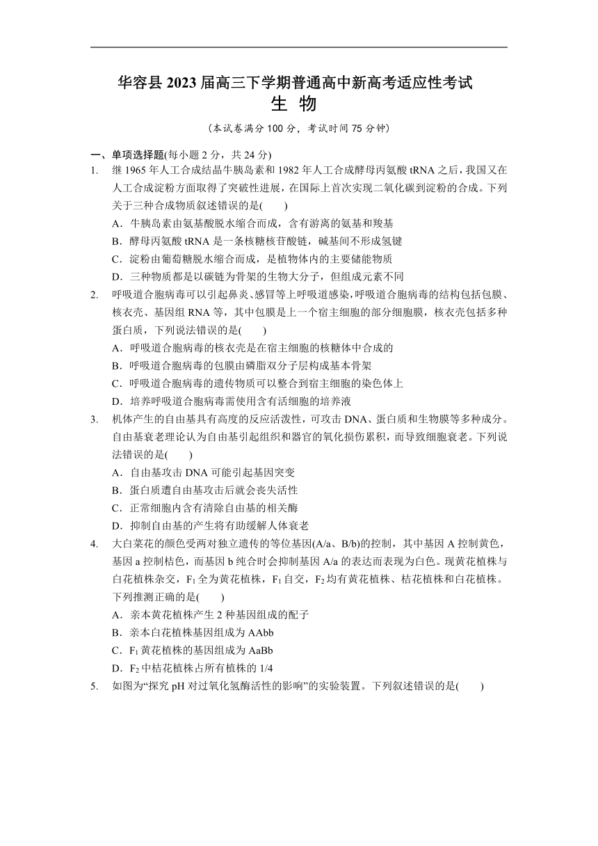 湖南省岳阳市华容县2023届高三下学期普通高中新高考适应性考试生物学试题（word版含答案）