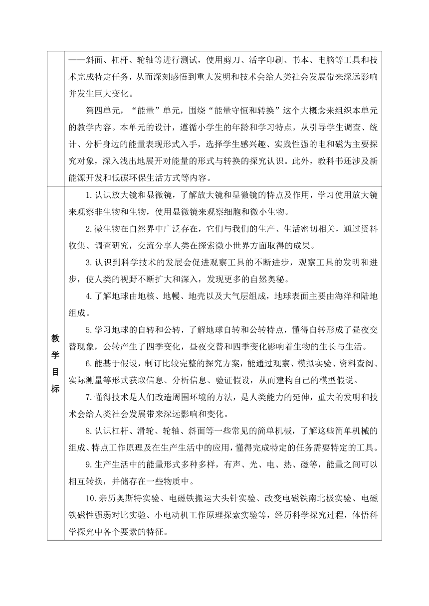 2021年新教科版六年级上册科学教学计划（含进度表）