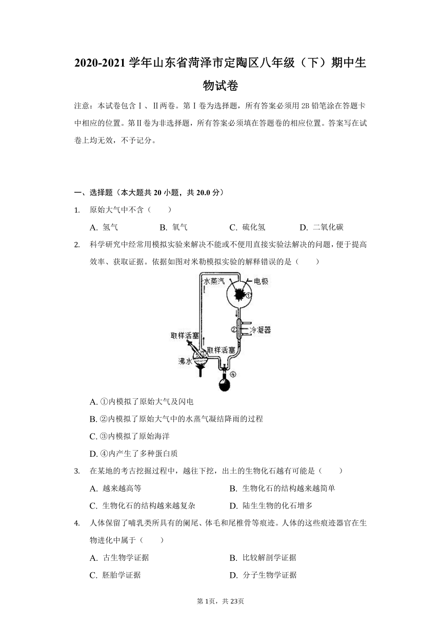 2020-2021学年山东省菏泽市定陶区八年级（下）期中生物试卷（word版含解析）