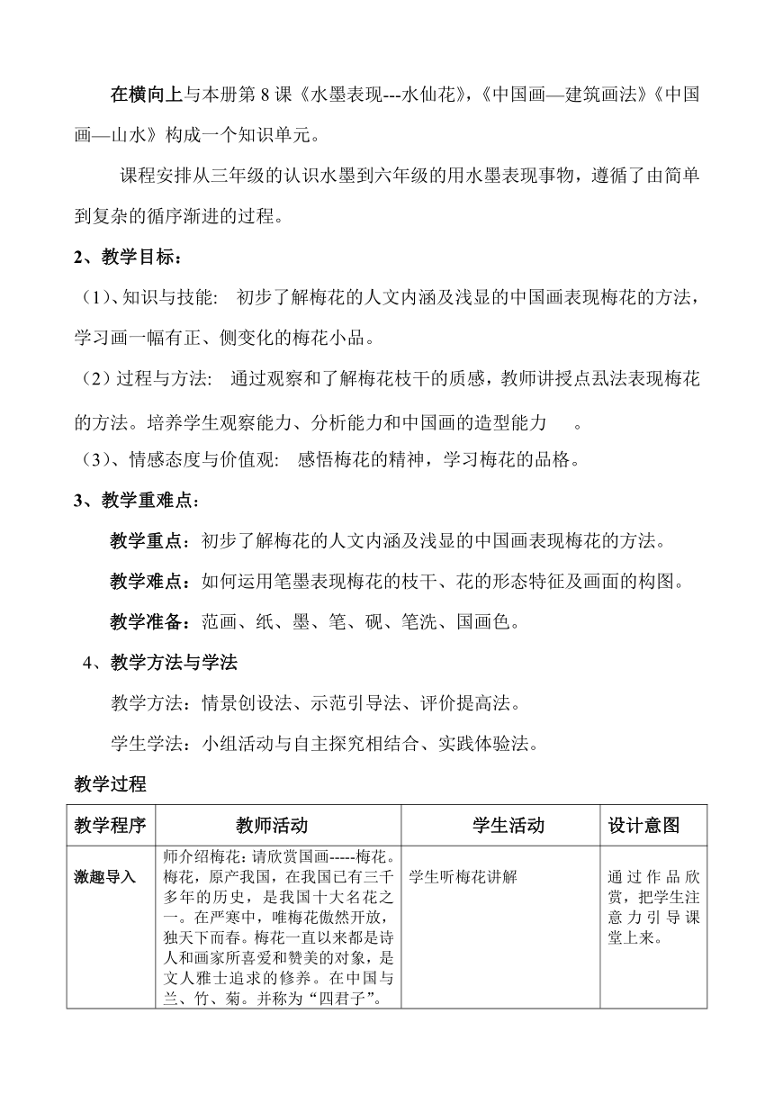 人美版（北京）六年级上册 第9课中国画-梅花画法 教案（表格式）