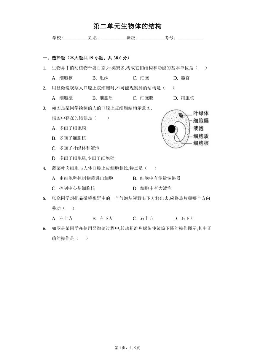 --2022-2023学年北师大版生物七年级上册 第二单元 生物体的结构单元同步练习（word版 含答案）