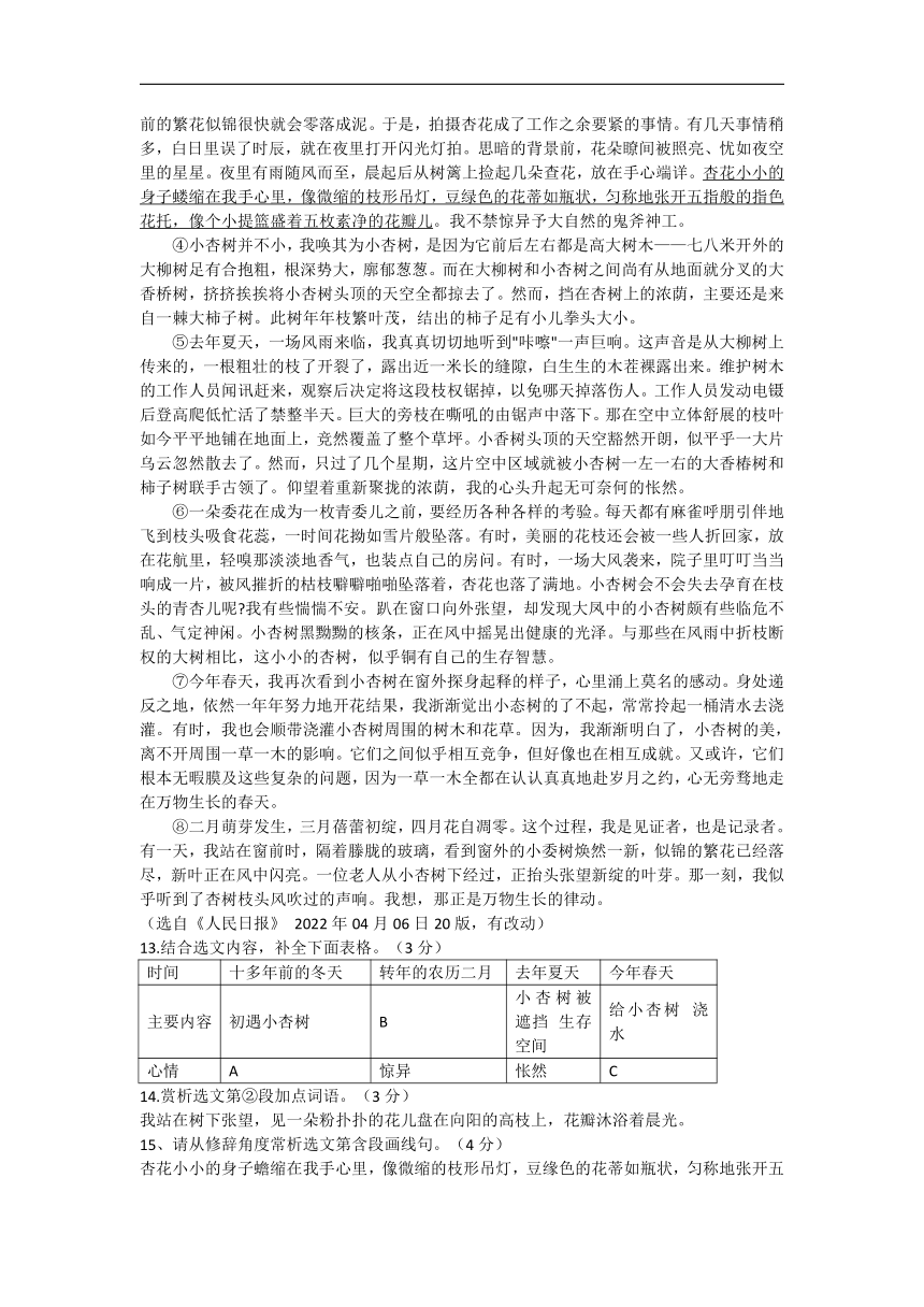 2022年辽宁省沈阳市于洪区中考二模拟语文试卷 (word版，含答案)