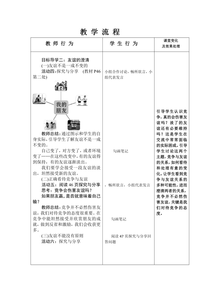 4.2 深深浅浅话友谊（表格式）教案