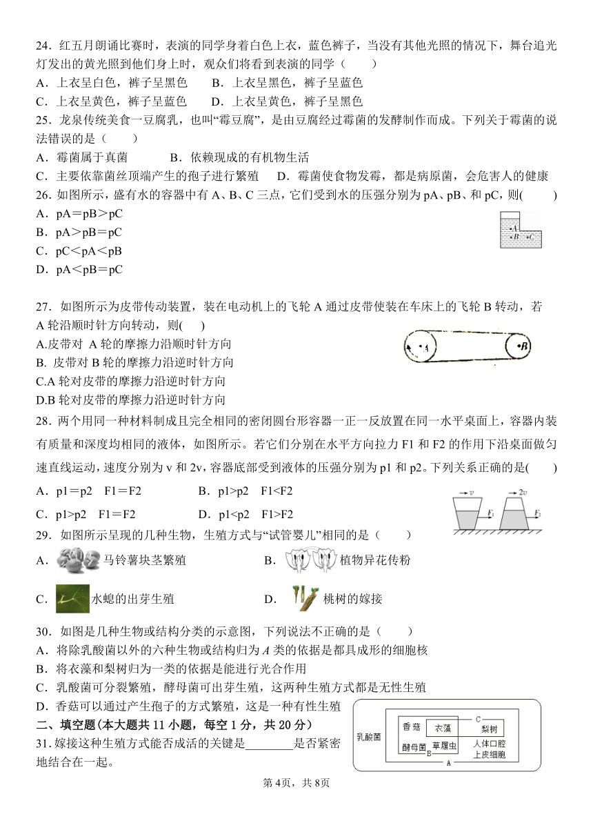 浙江省金华市义乌市稠州中学教育集团2022学年第二学期七年级科学5月独立作业检测试卷（PDF版 无答案 1-3章）