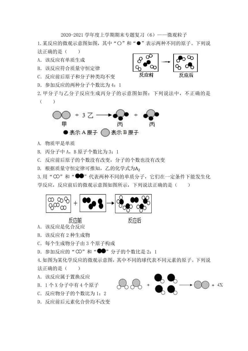 湖北省汉川市官备塘中学2020-2021学年度上学期期末专题复习（6）——微观粒子