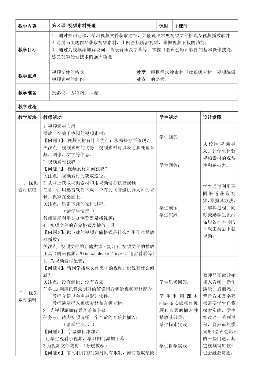 第8课《视频素材处理》教案