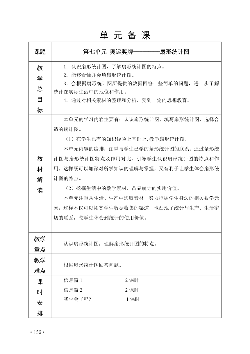 小学数学青岛版（五四制）五年级下第七单元 扇形统计图 表格式 教学设计