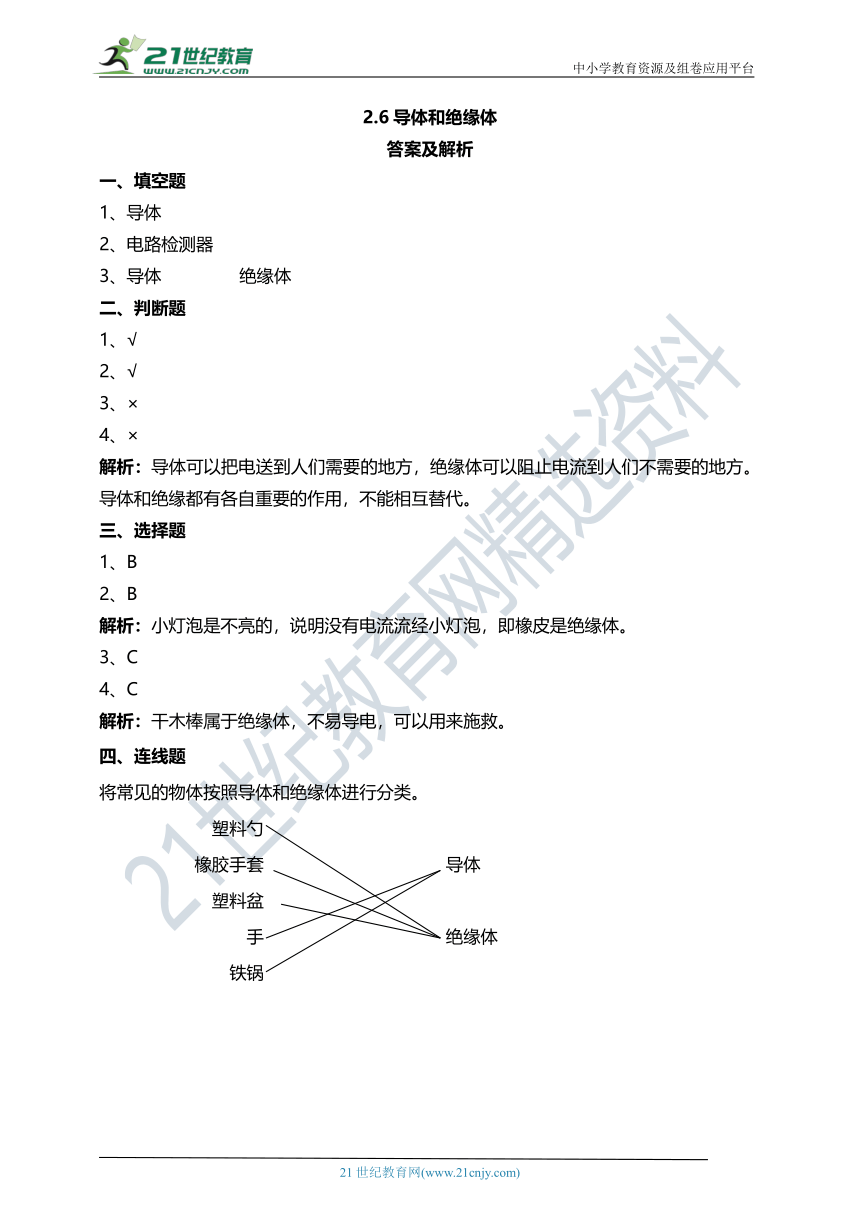 2.6导体和绝缘体 试题（含答案解析）