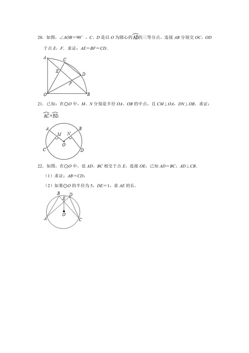 2021-2022学年鲁教版（五四版）九年级数学下册5.2圆的对称性 同步辅导训练（Word版含答案）