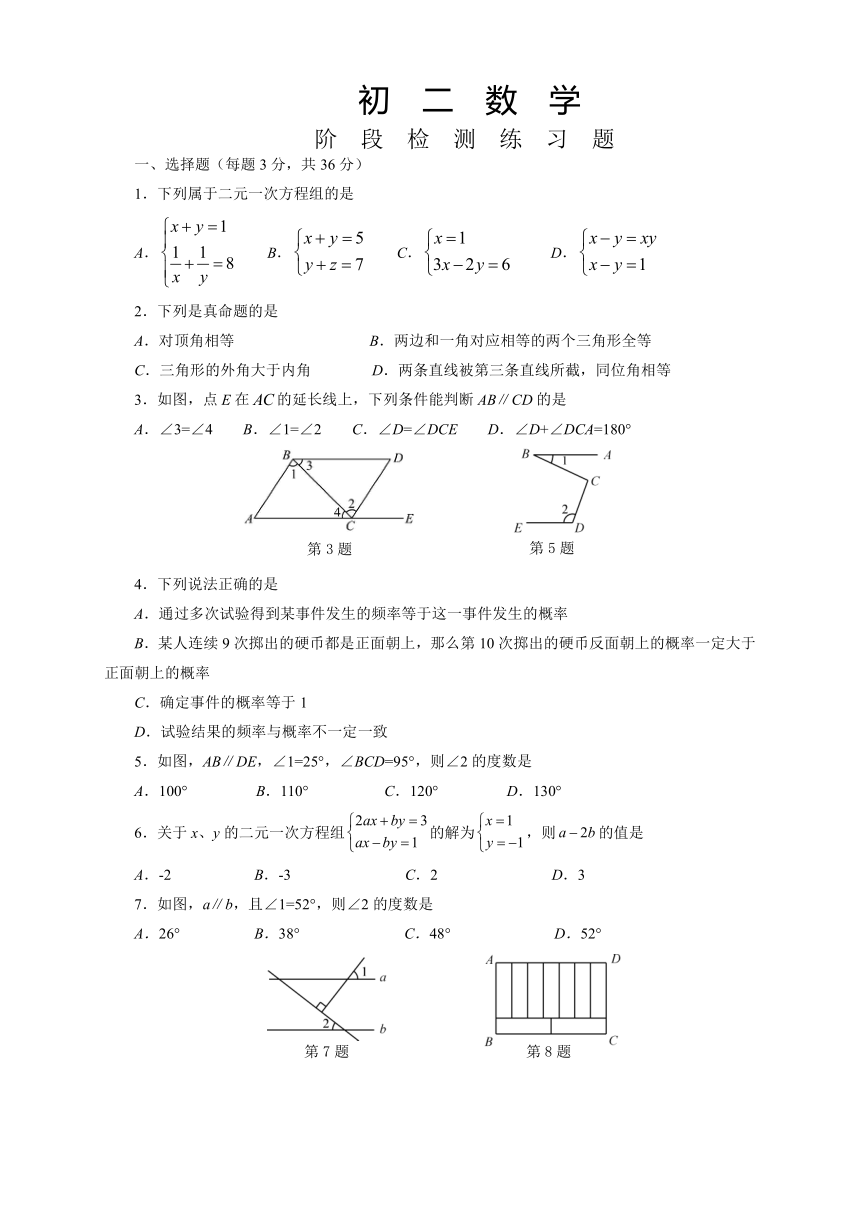 山东省烟台市芝罘区（五四制）2022-2023学年七年级下学期期中考试数学试题（无答案）