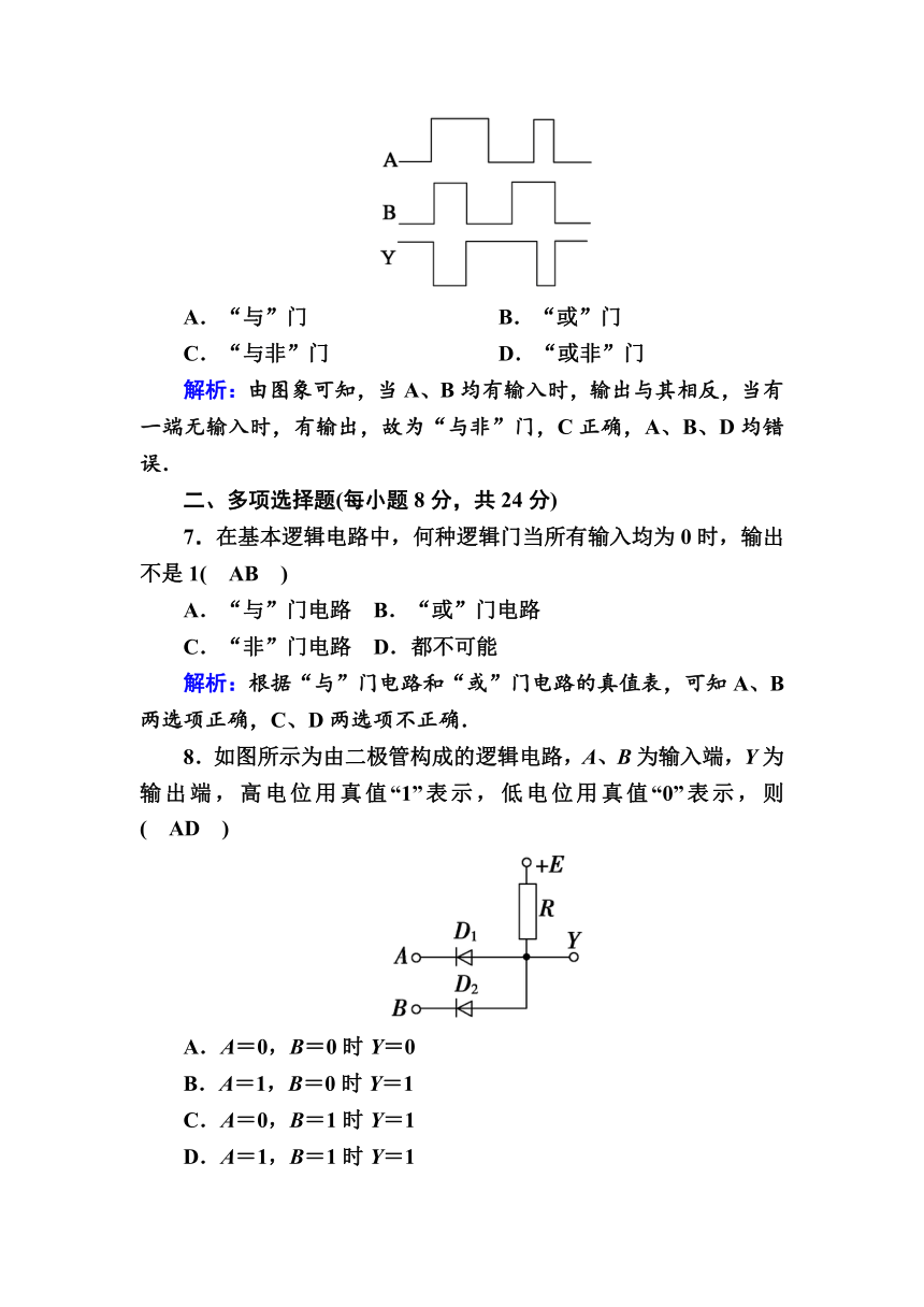 高二物理人教版选修3-1自我检测　2.11简单的逻辑电路   Word版含解析