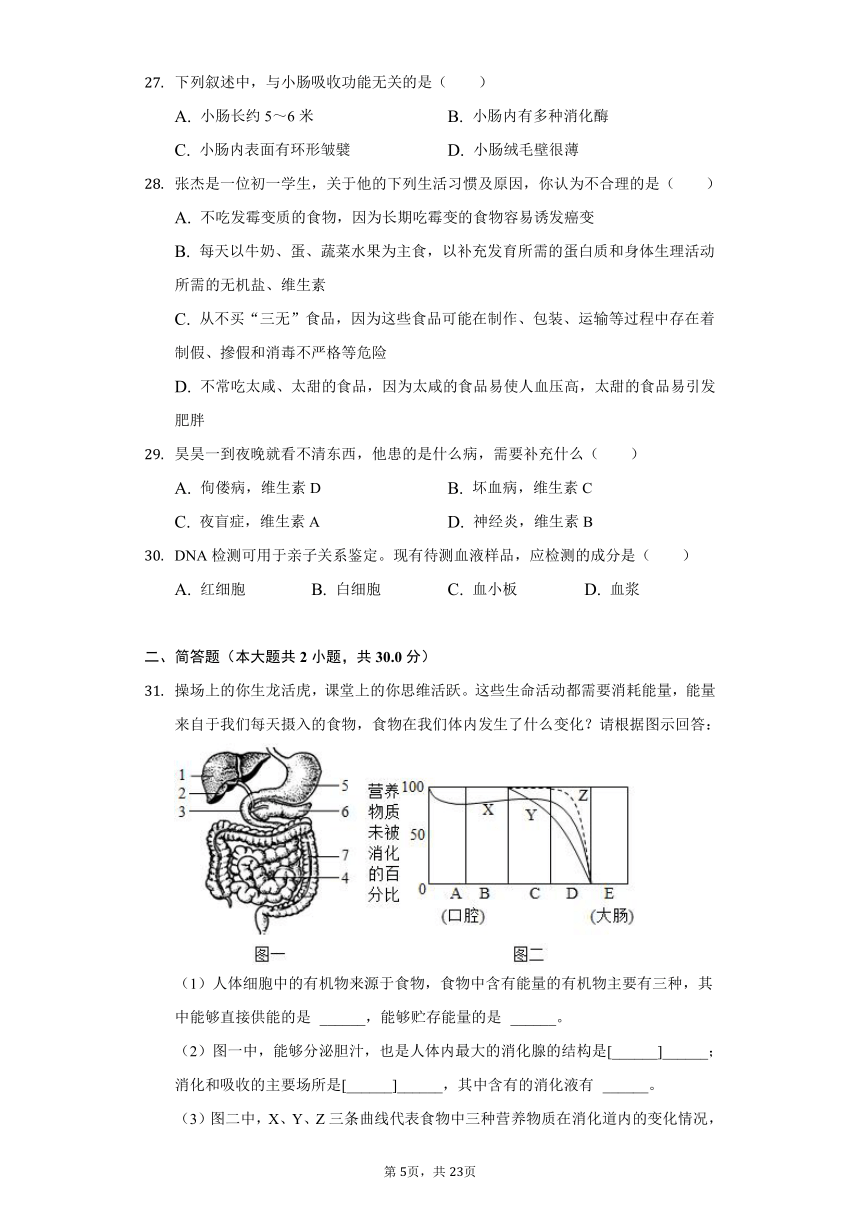 2020-2021学年贵州省遵义市新蒲新区北京师大遵义附属学校七年级（下）第一次月考生物试卷（word版 含解析）