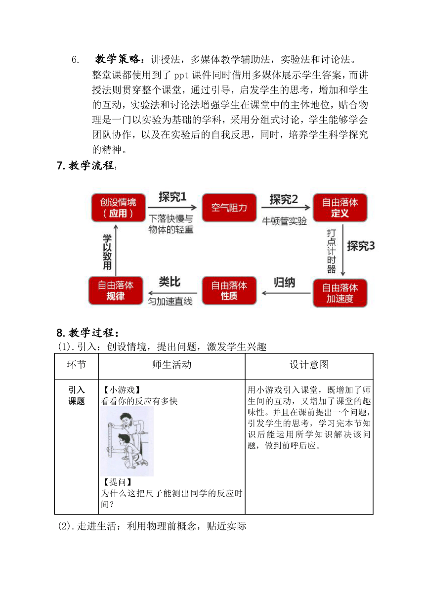 2.4 自由落体运动 教学设计-2023-2024学年高一下学期物理人教版（2019）必修第一册（表格式）