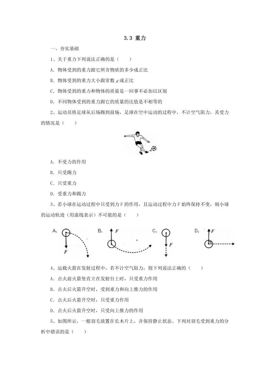 3.3重力同步练习 2022-2023学年八年级物理全一册-北京课改版（有解析）