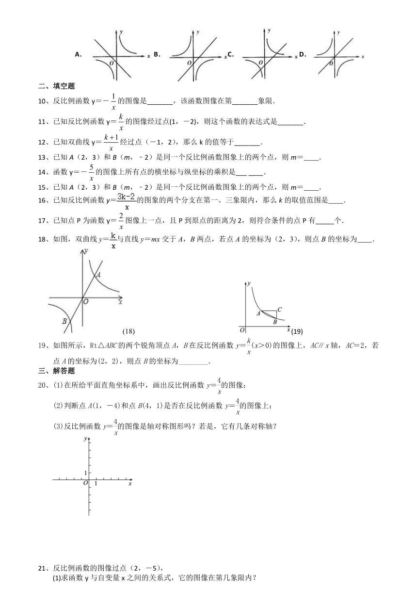 2020-2021学年苏科版八年级数学下册11.2反比例函数的图像与性质（1）-培优训练（word版含答案）