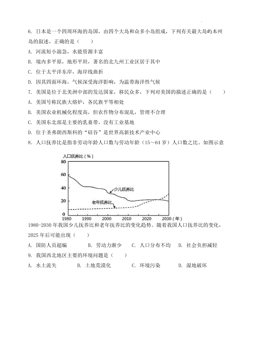 2022年山东省东营市初中学业水平考试地理模拟试题(word版含答案)