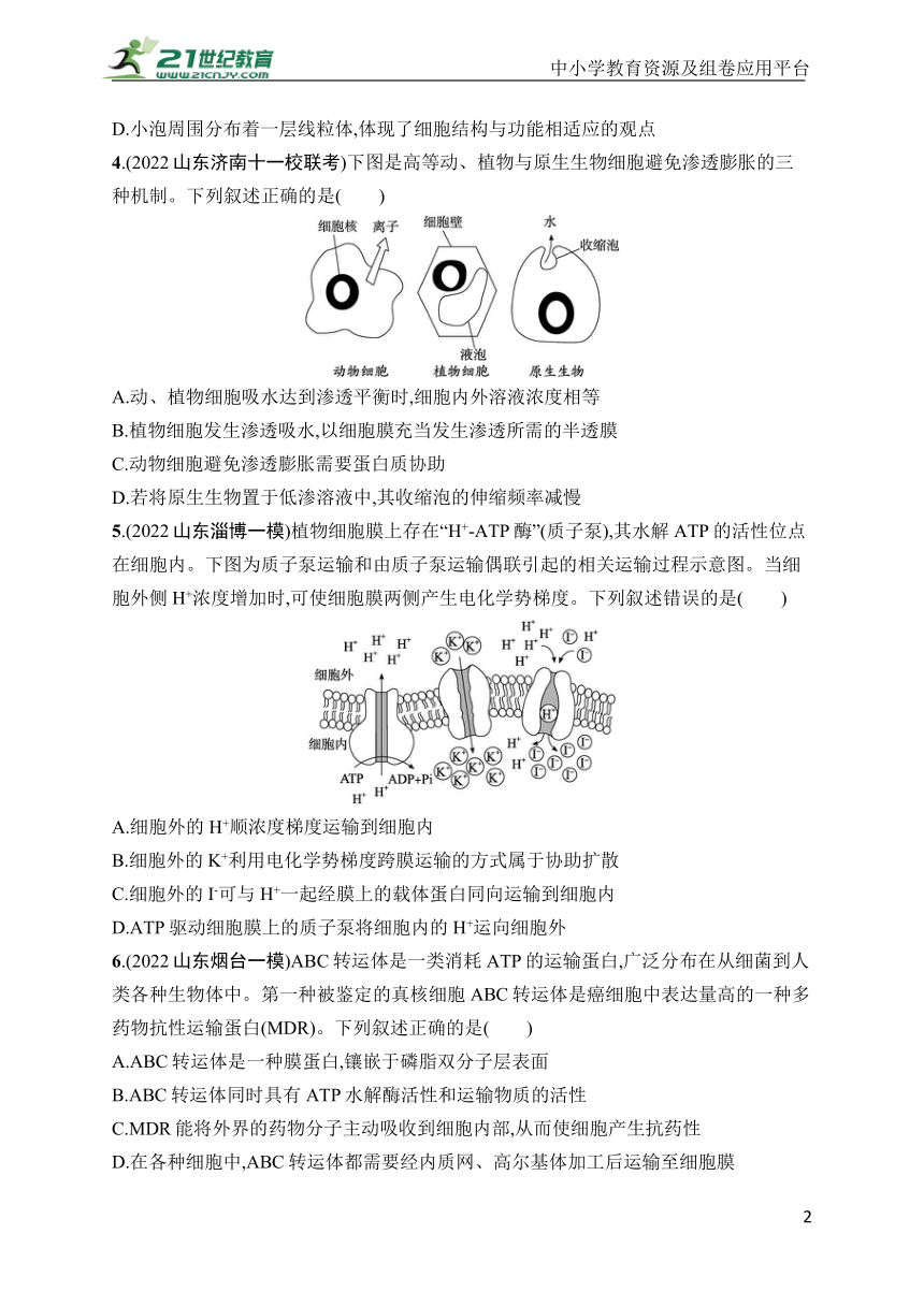 高中生物课时规范练6　物质跨膜运输的方式(学生版含答案详解)