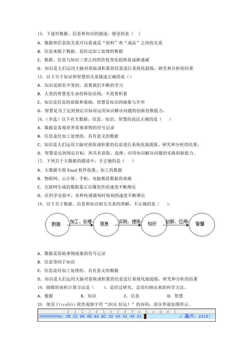 粤教版2019 高中信息技术必修1 第一、二章  单元训练（含答案）