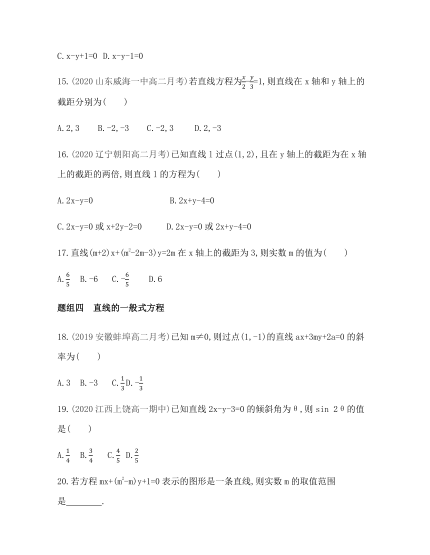 2021-2022学年数学人教B版（2019）选择性必修第一册2.2.2 直线的方程基础过关练