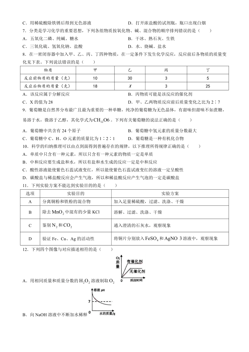 2024年四川省南充市营山县中考一模考试化学试题(无答案)