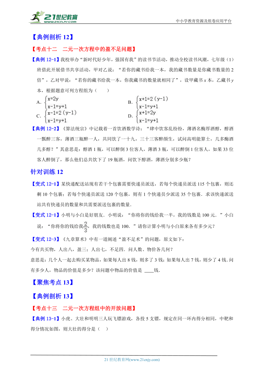 数学七年级下暑假培优专题训练十三（含解析）