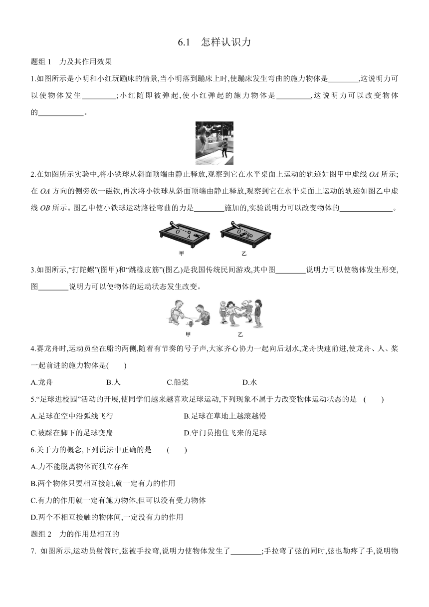 沪粤版物理八下课时达标练习：6.1　怎样认识力（word版含答案）